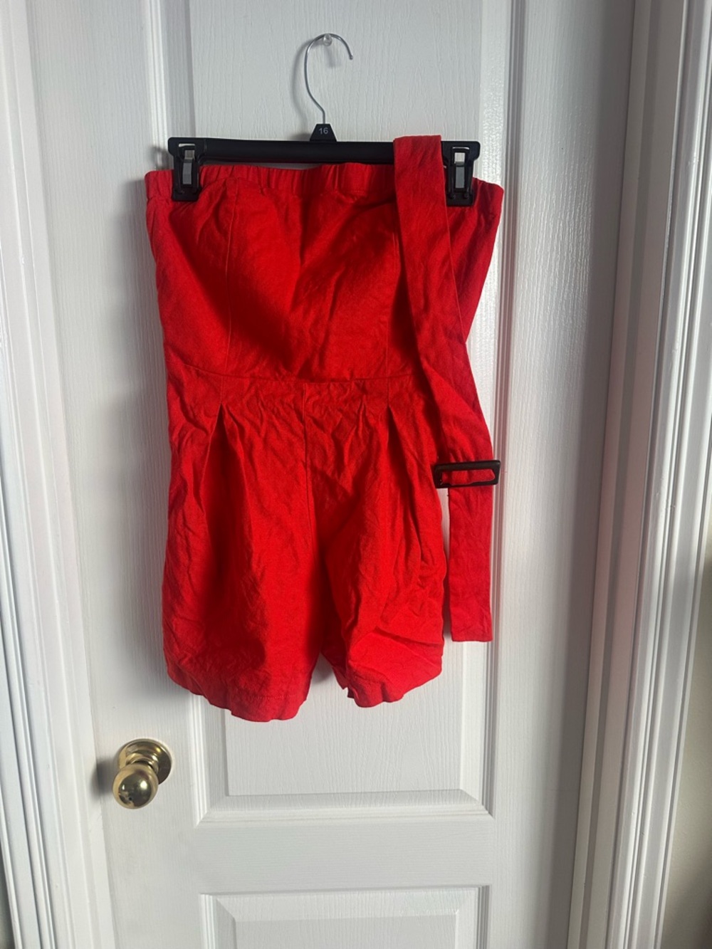 Monteau Red Strapless Shorts Romper with Belt Detail